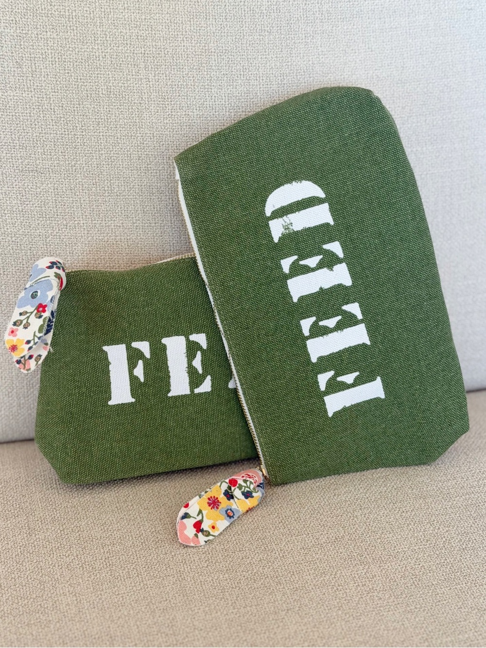 Set of 2/Clarins Limited Edition Green Canvas Cosmetic Pouch